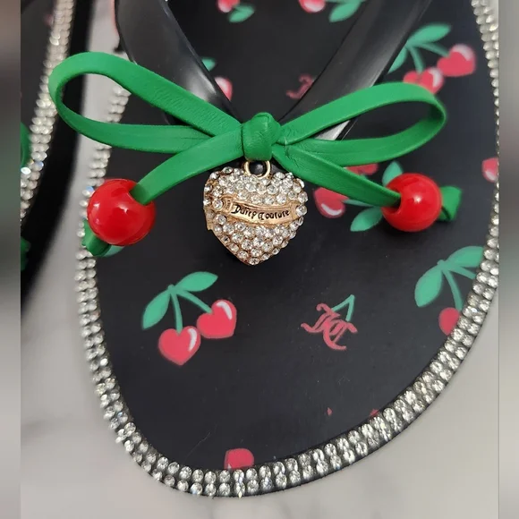 Juicy Couture Cherry Flip Flops with Rhinestone Trim  Size 9 (38/39) - Picture 6 of 14